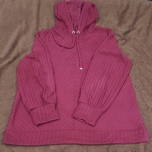 Nine West Ribbed Hoodie in Deep Burgundy